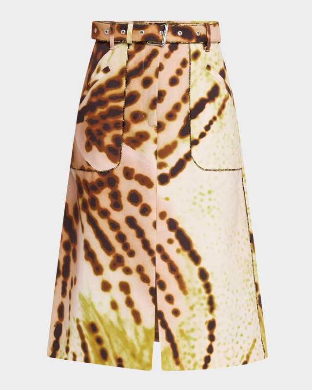 Sheraz Orchid-Print Belted A-Line Skirt